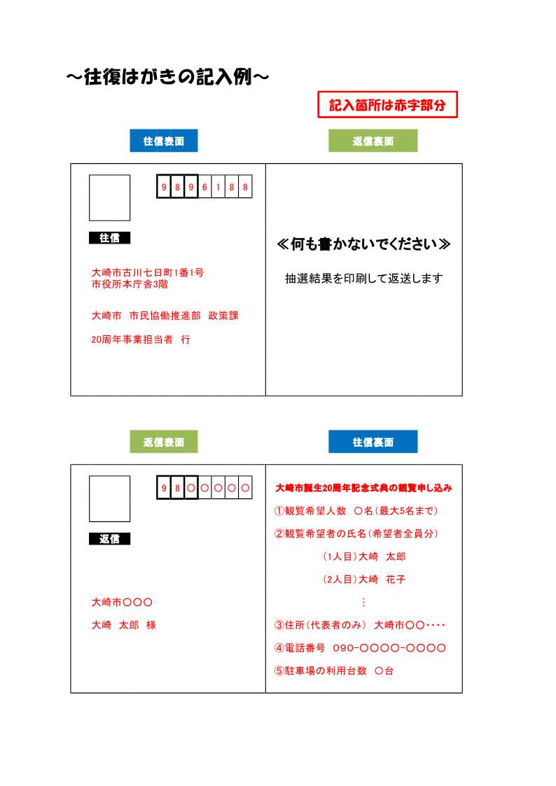 往復はがきの記入例