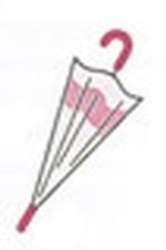 白地にピンク色の線の模様で持ち手がピンク色の傘のイラスト