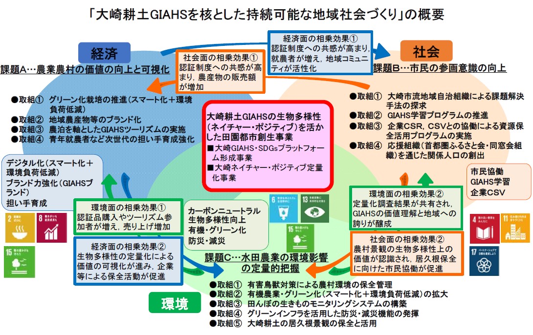 「大崎耕土GIAHSを核とした持続可能な地域社会づくり」の概要を表した図