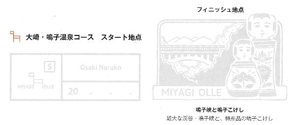 大崎・鳴子温泉コースのスターとスタンプとフィニッシュスタンプ