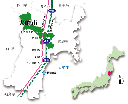 大崎市の位置の地図