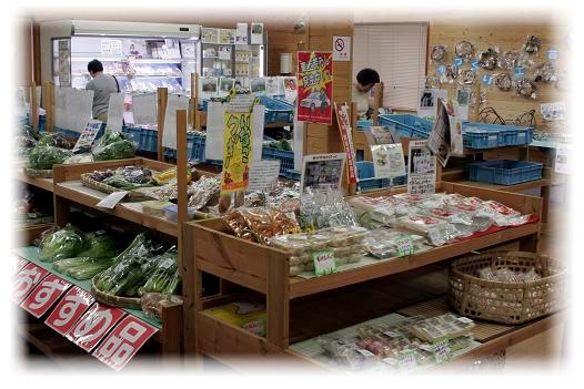 陳列棚に野菜などの商品がきれいに並べられている安心市場「さくらっこ」の店内の写真