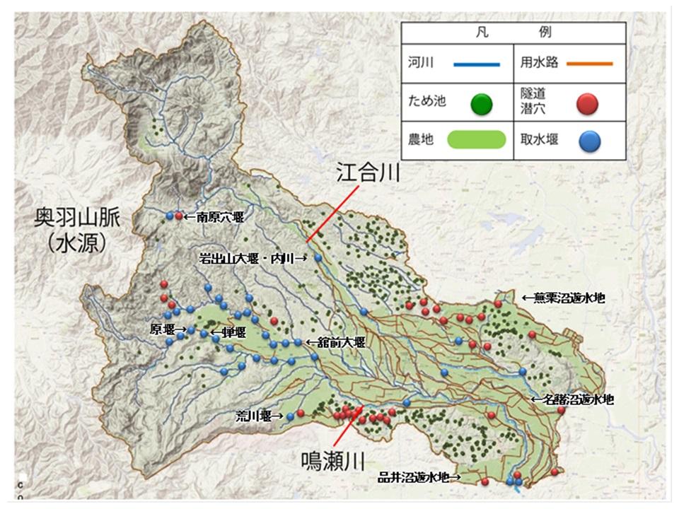 大崎耕土の巧みな水管理基盤の地図