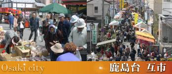出店の並ぶ、鹿島台互市で買い物する人達の写真