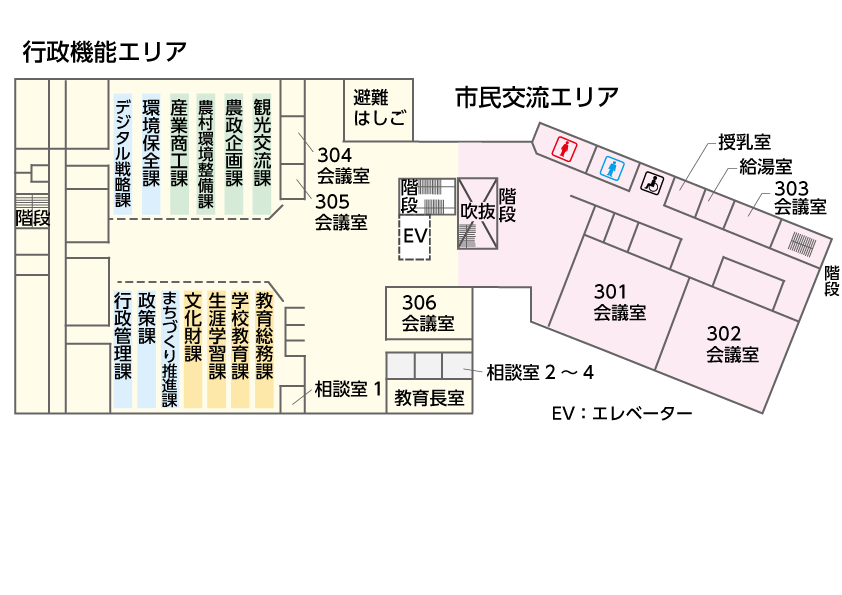 大崎市役所庁舎配置図3階