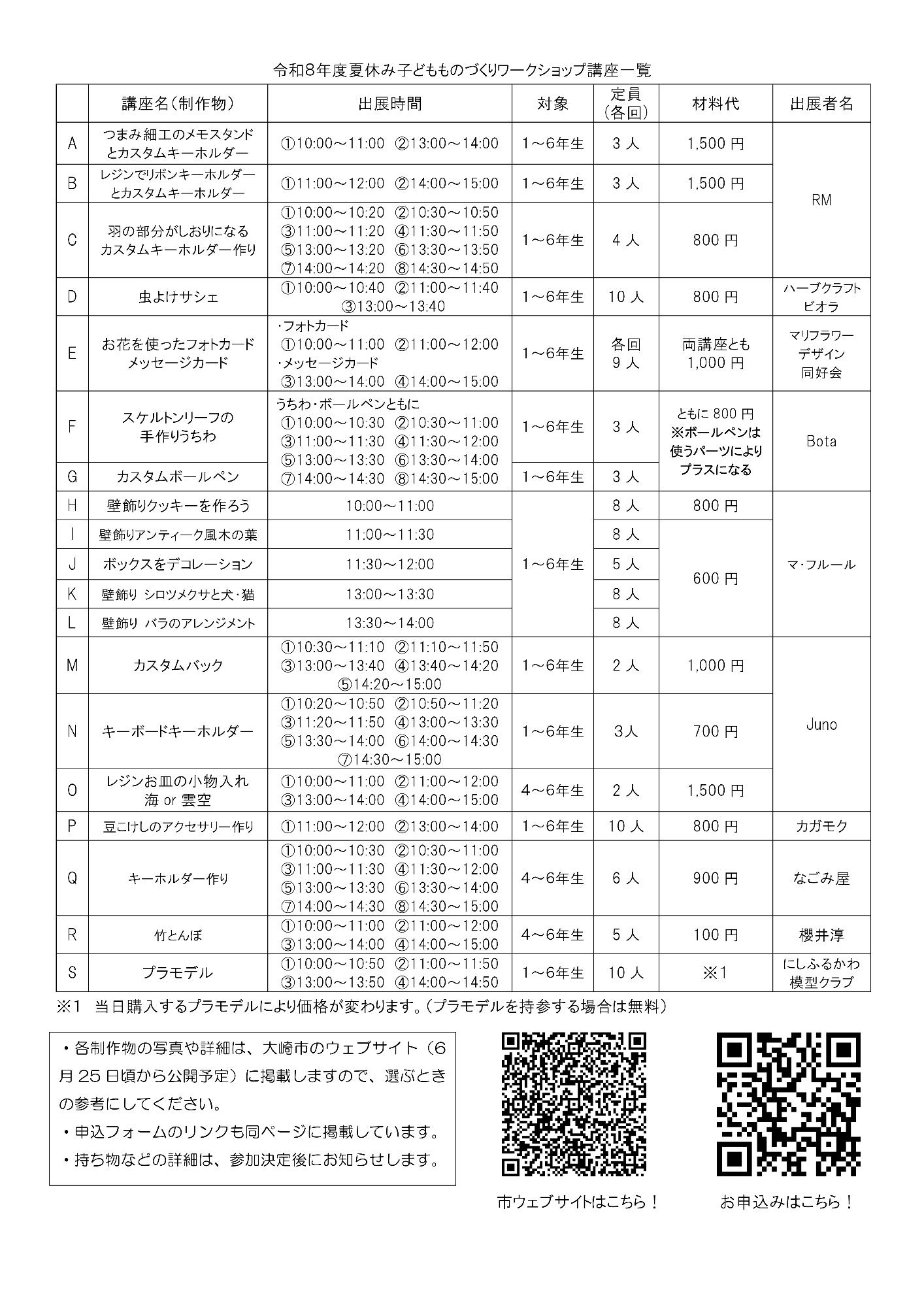 ものづくり講座一覧