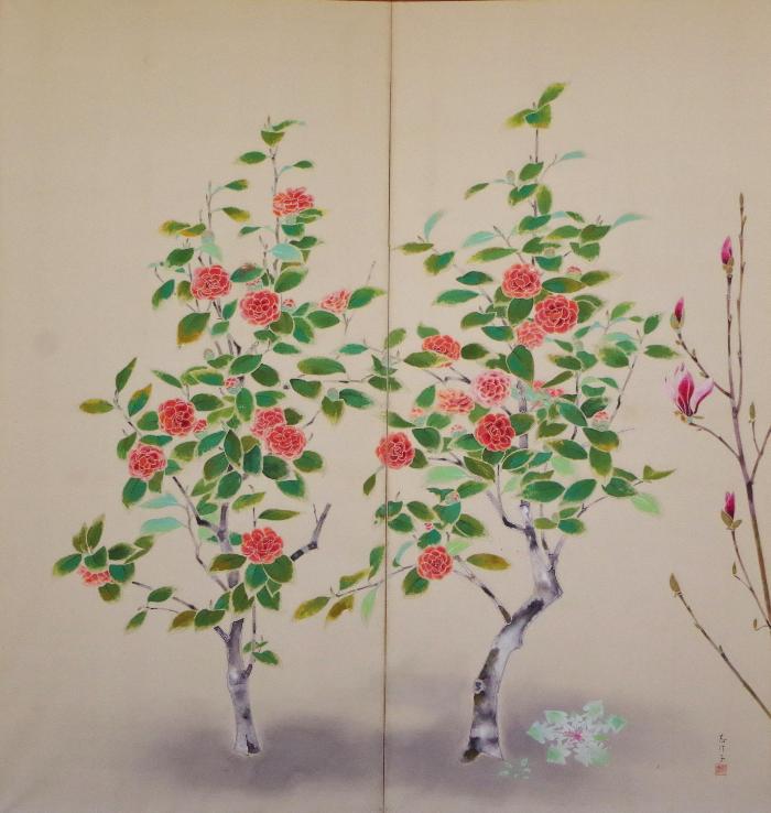 佐々志げ子作品「椿と木蓮」