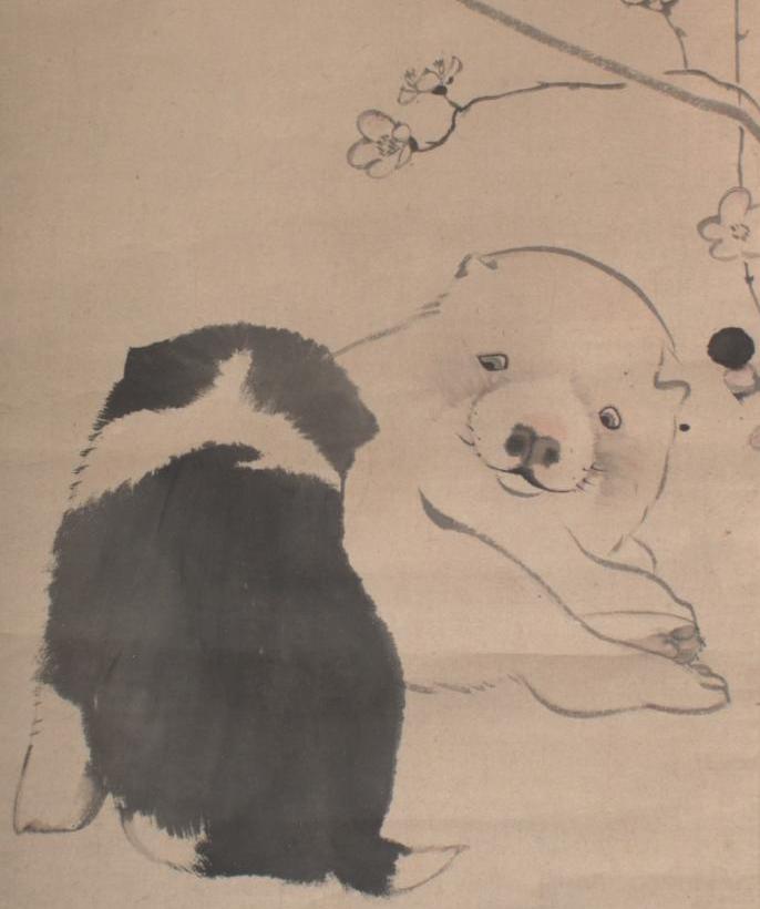 長沢芦雪《梅花双狗図》