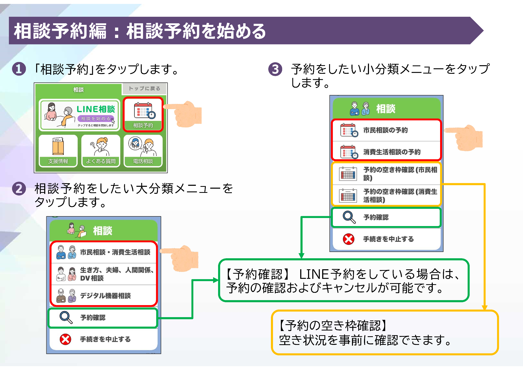 来庁相談の予約を行いたい場合の手順1